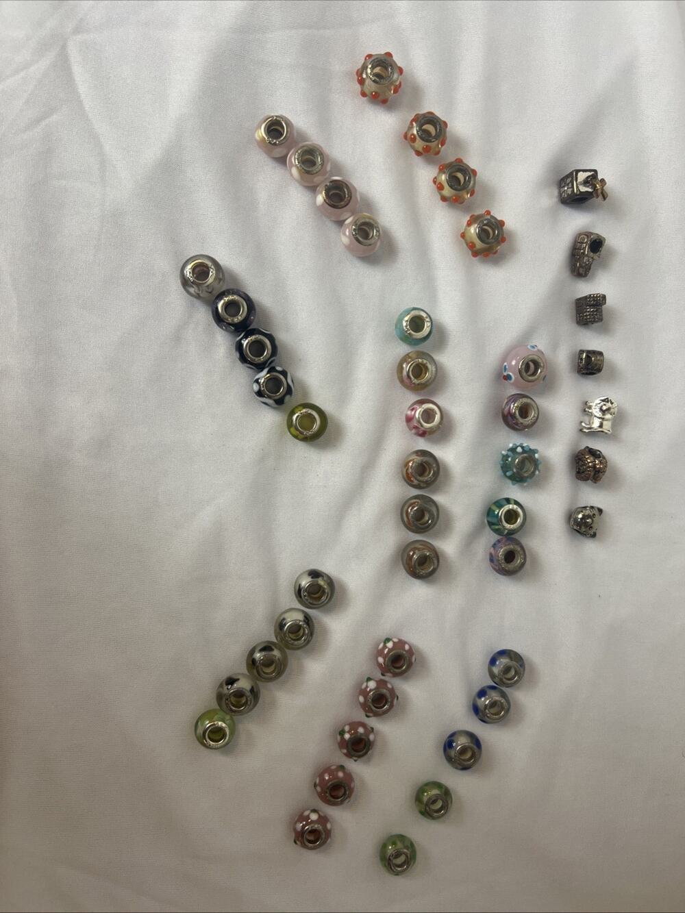 Lot of 39 Murano Style Charm Beads 925 Includes 7 Other Charms